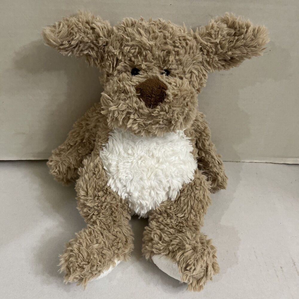 Adventure Planet Shaggy Dog Puppy  Plush Tan White 9” Sitting Stuffed Animal